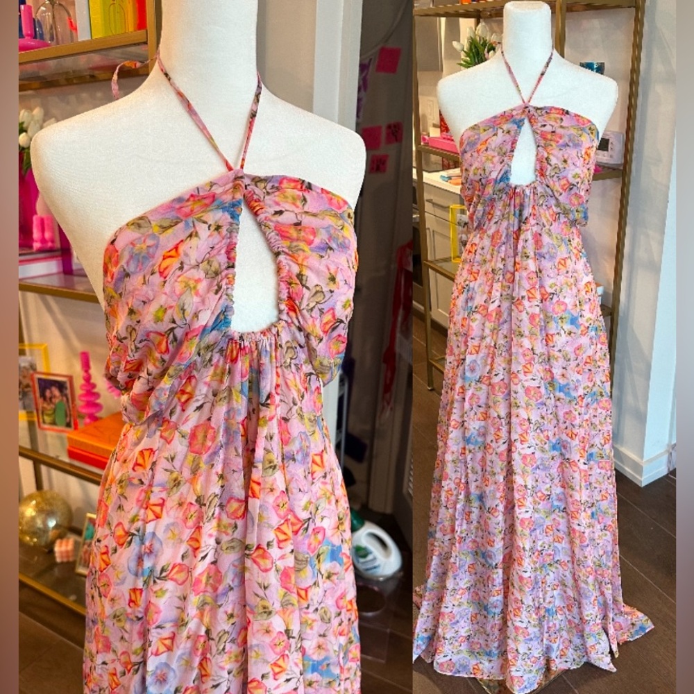 NWOT LoveShackFancy Halter Dress With Cut Outs Floral Print